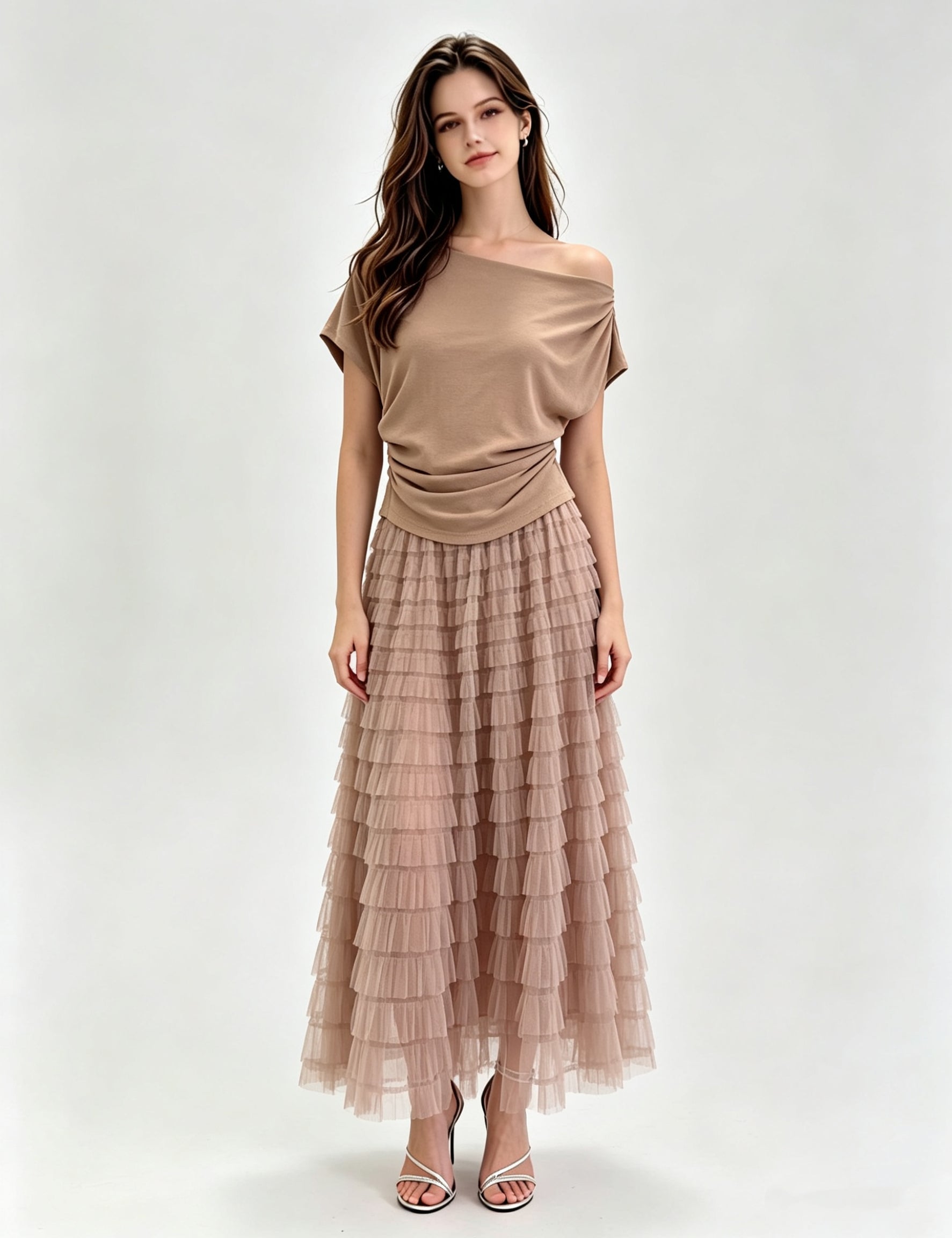 Boat Neck Cap Sleeve Layered Tulle Skirt Top