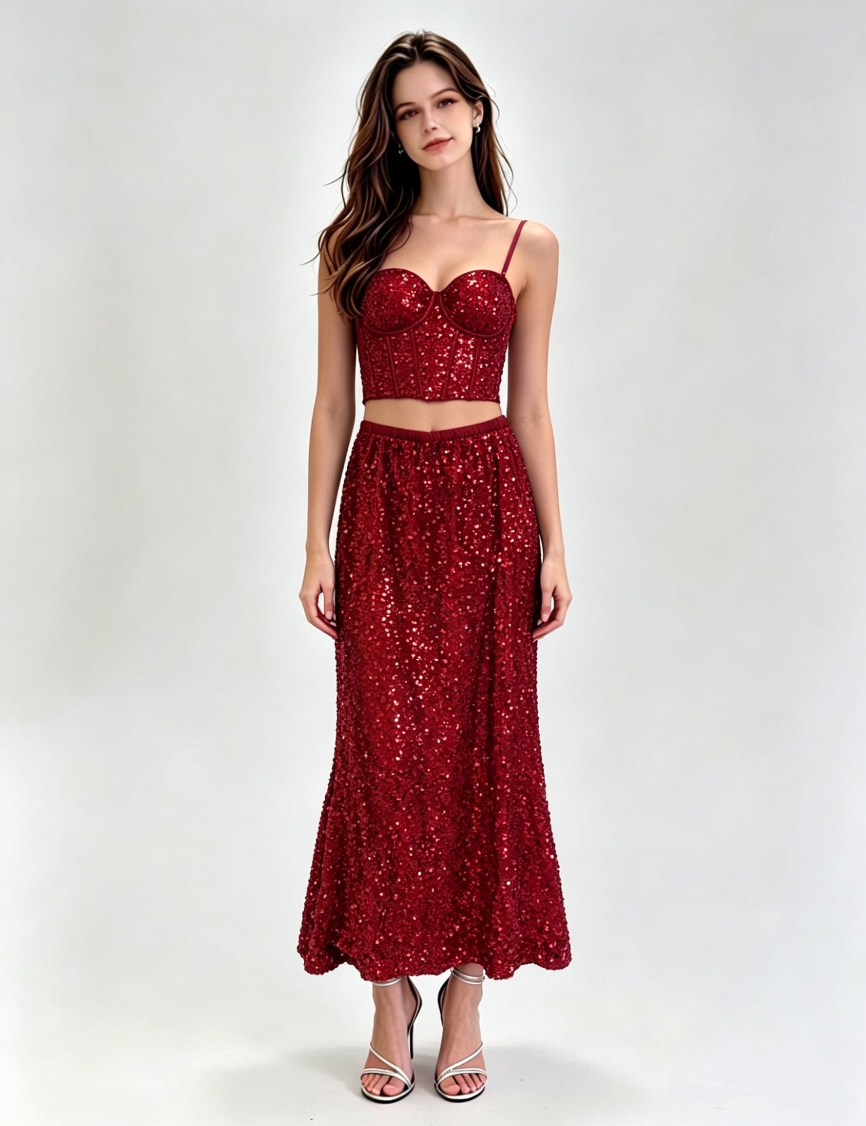 Black Sequin A-Line Midi Skirt