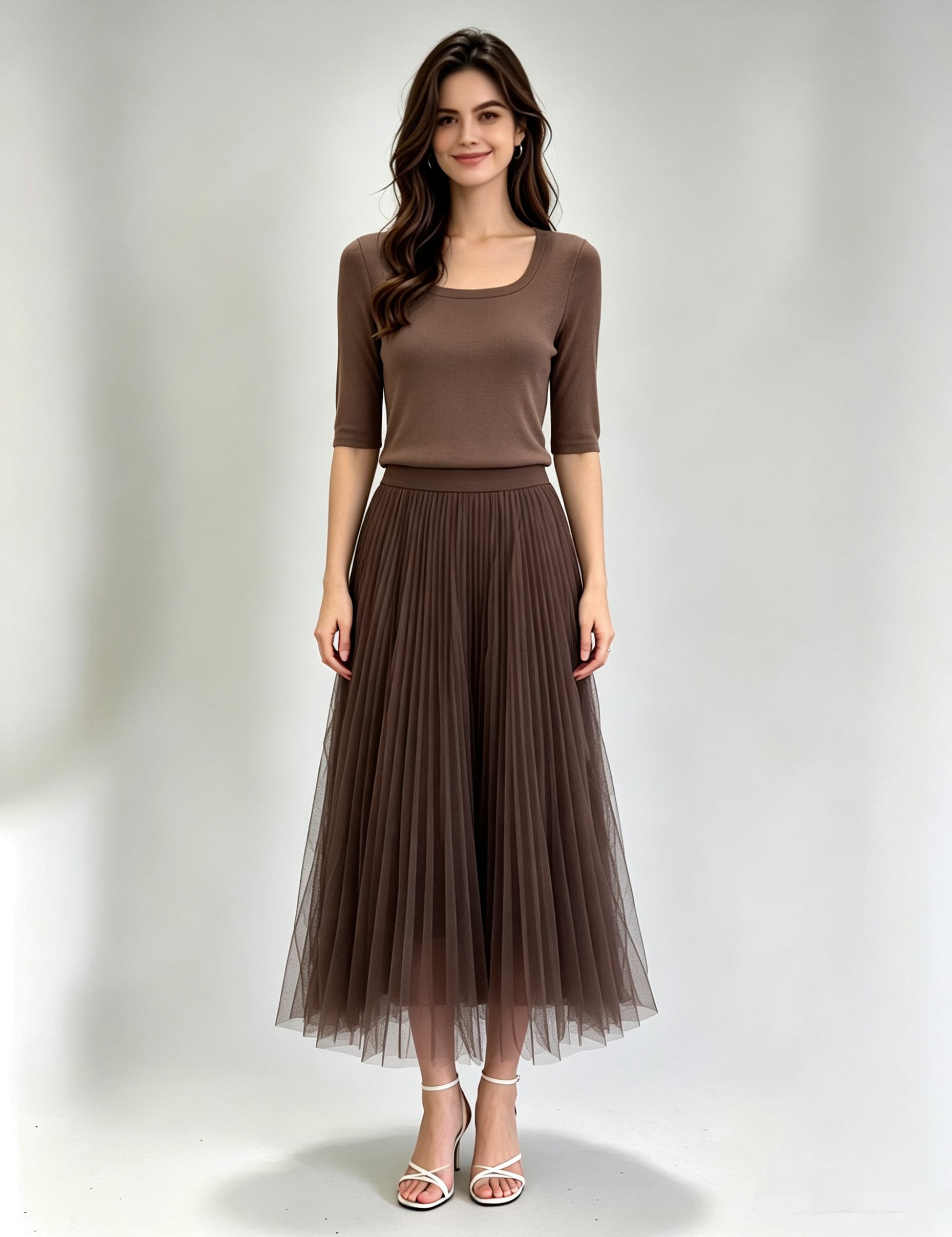 Soft Knit Square Neck Half Sleeve Fitted Top