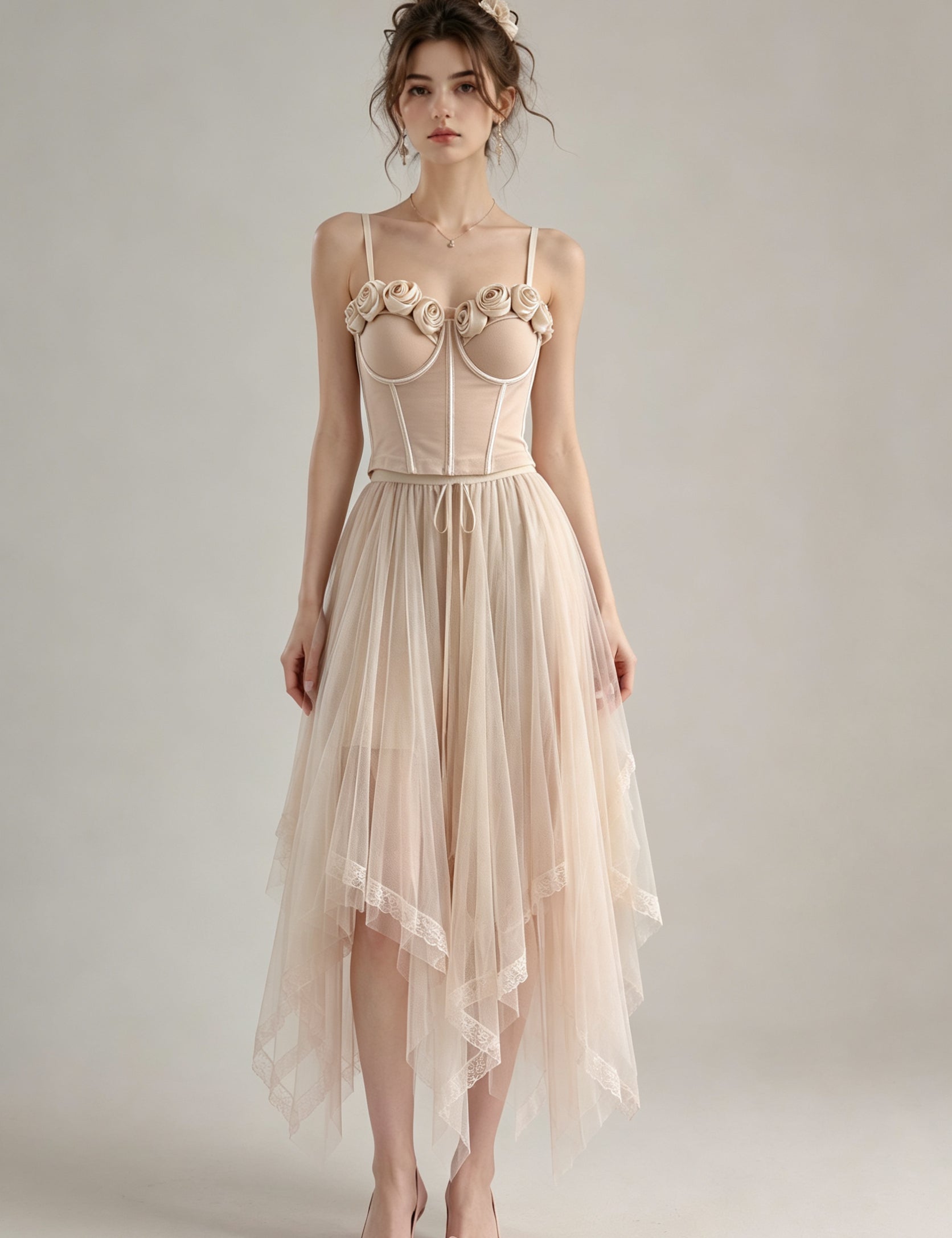 Sweetheart Spaghetti Strap 3D Rose Appliqué Corset Top