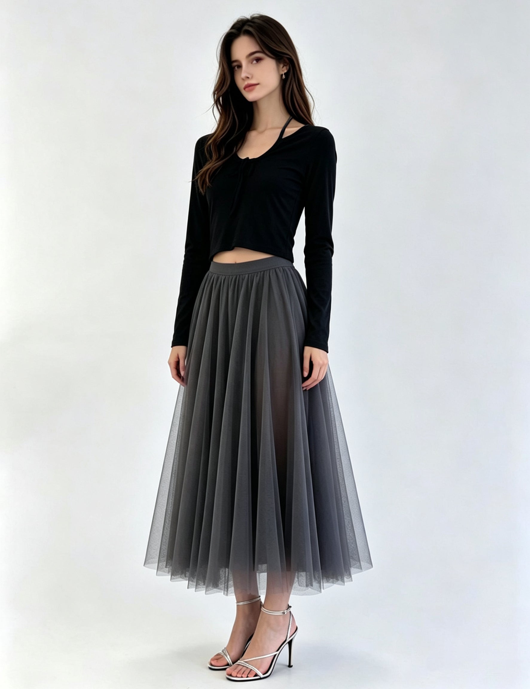 V-Neck Long Sleeve Cropped Fitted Top