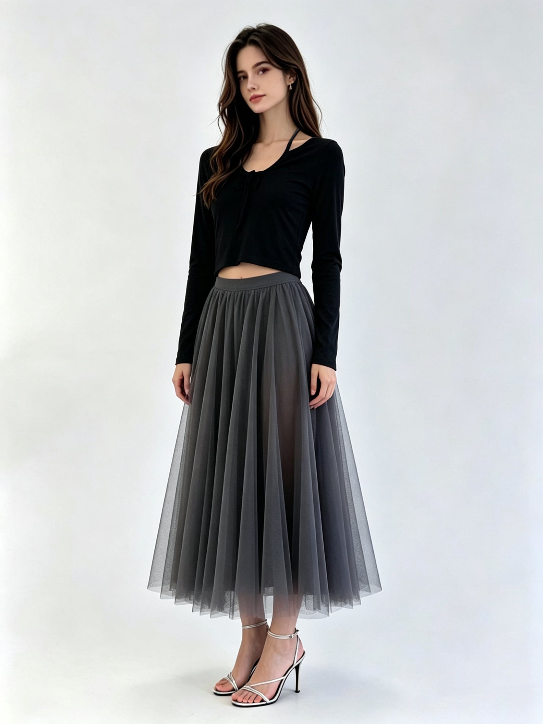 V-Neck Long Sleeve Cropped Fitted Top