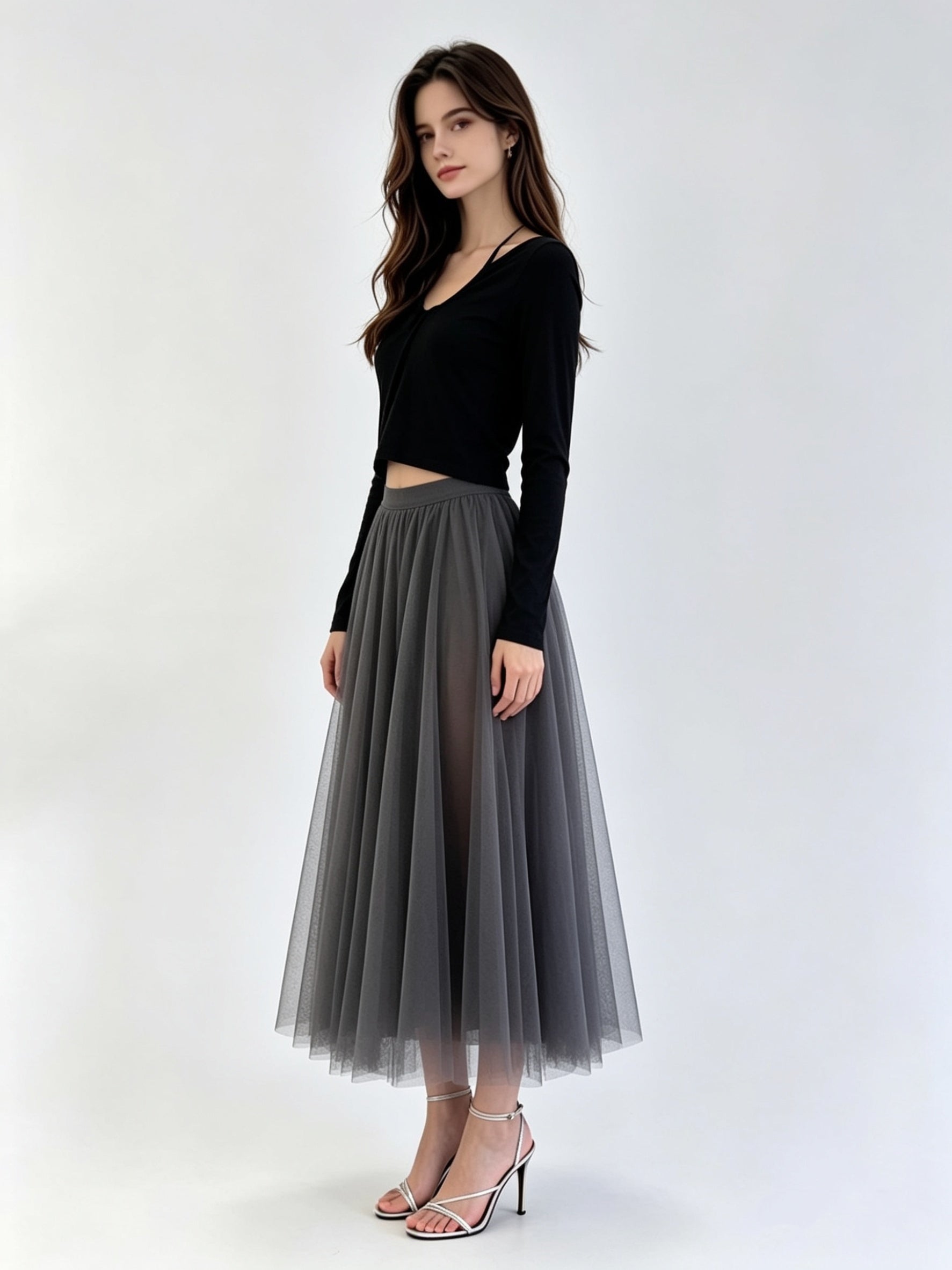 V-Neck Long Sleeve Cropped Fitted Top