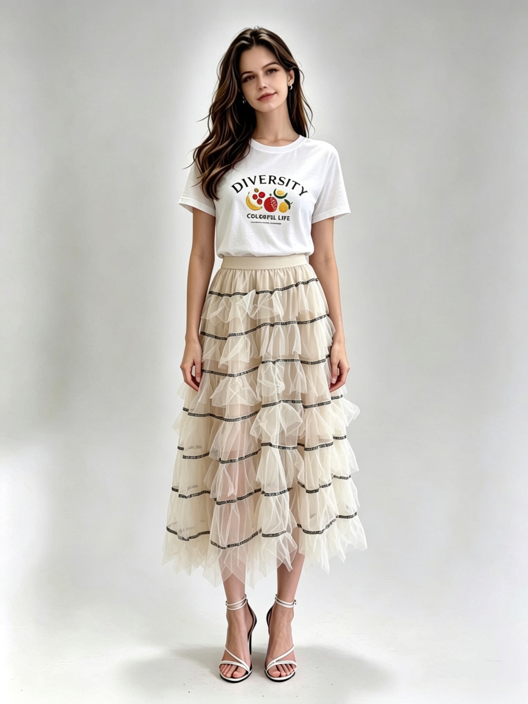 Diversity Colorful Life Fruit Graphic Print Round Neck Short Sleeve Oversized Tee