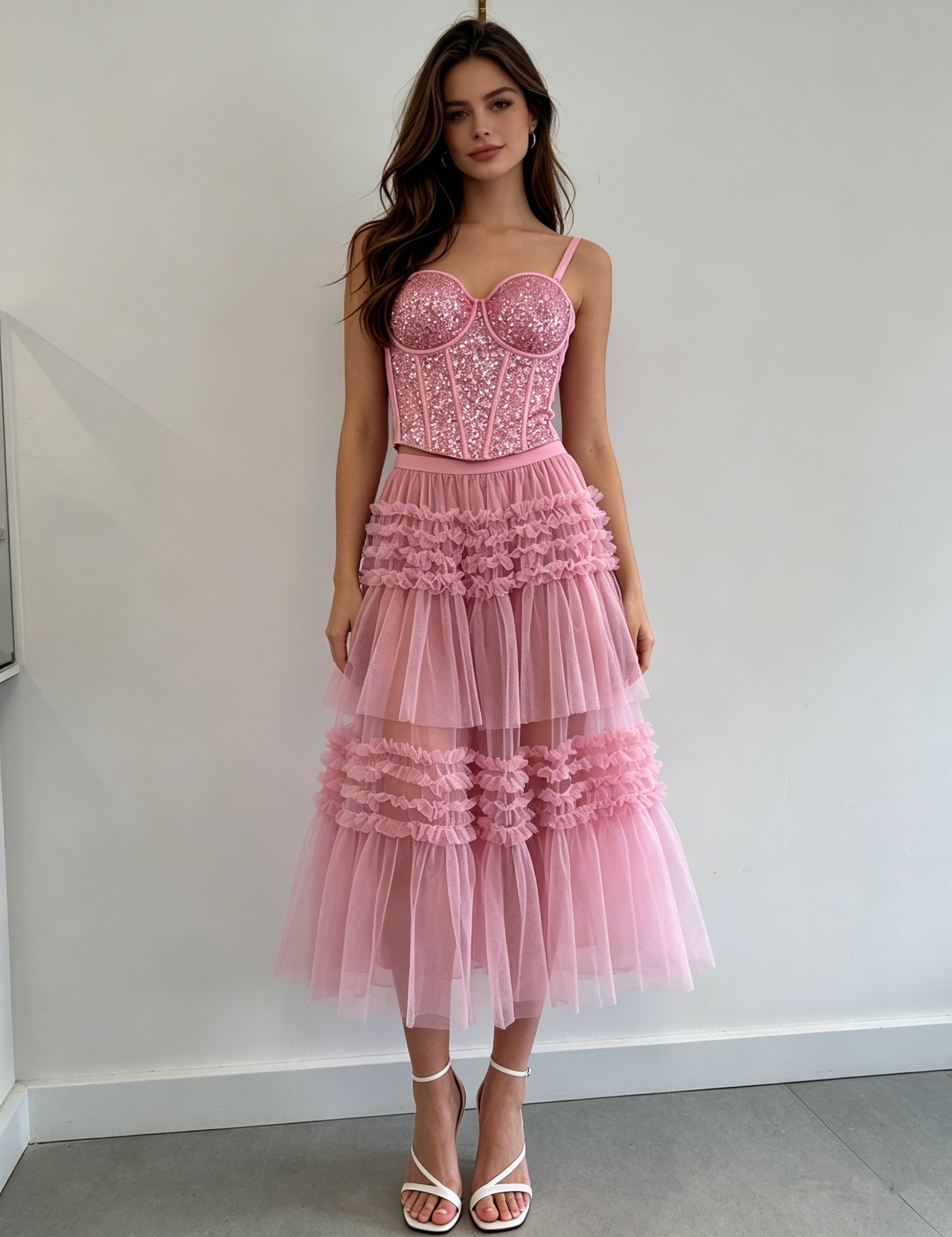 Sequin Sweetheart Spaghetti Strap Corset Top