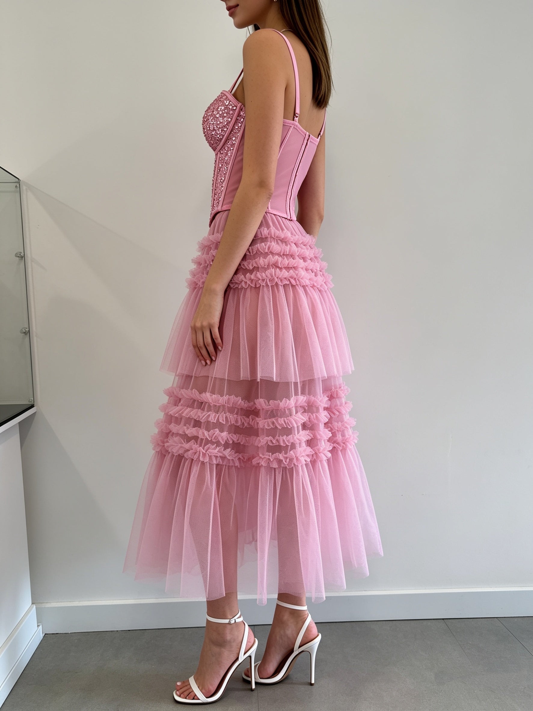 Sequin Sweetheart Spaghetti Strap Corset Top