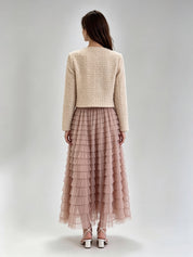 Ivory Crystal Trim Boucle Cropped Coat