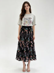 Tiered Ruffle Tulle Midi Skirt