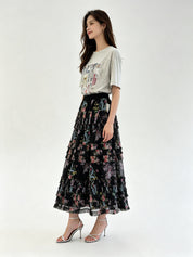 Tiered Ruffle Tulle Midi Skirt