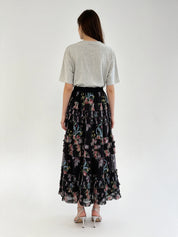 Tiered Ruffle Tulle Midi Skirt