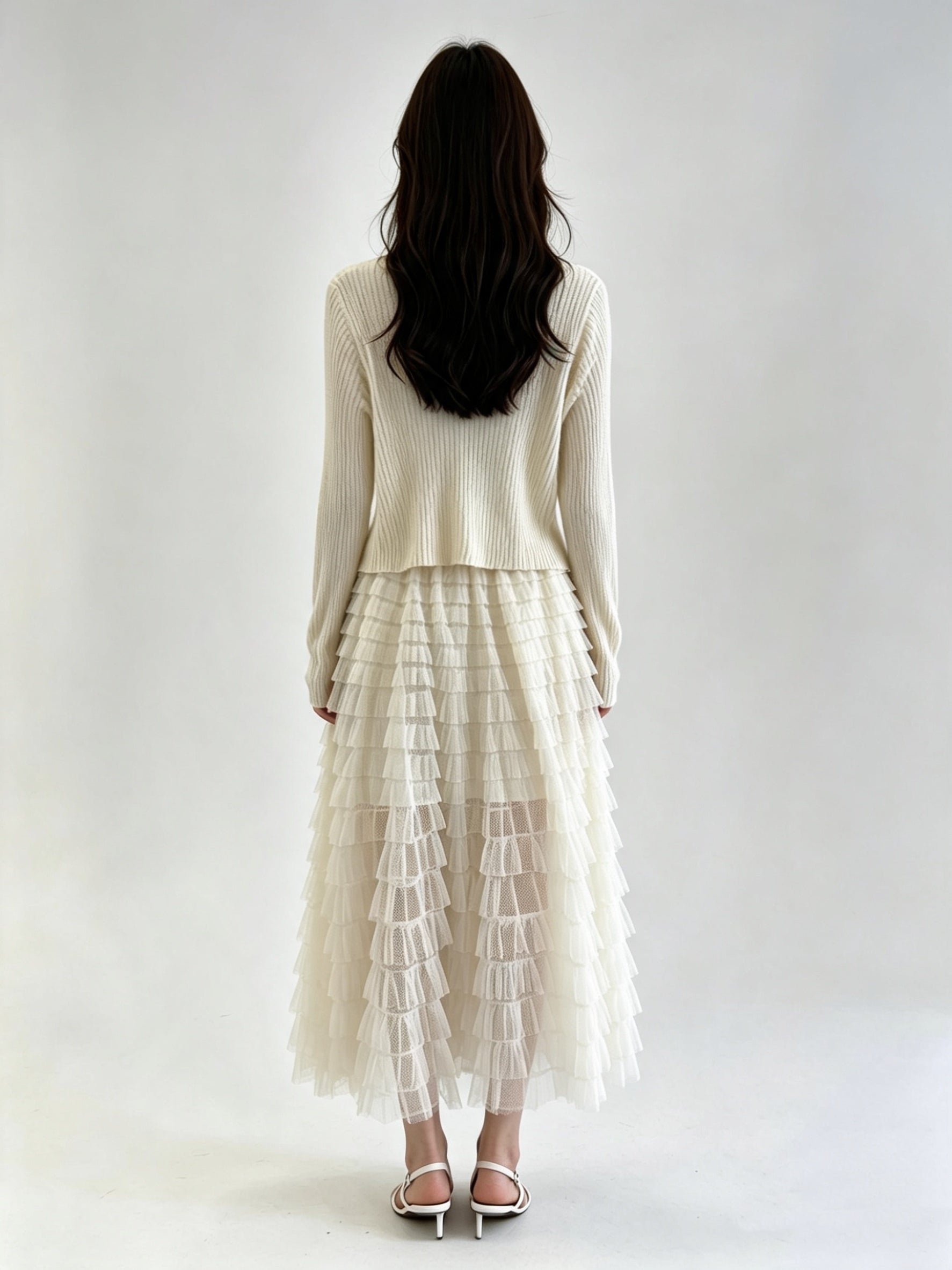 White Ribbed Knit V-Neck Button-Front Cropped Cardigan