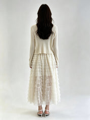 White Ribbed Knit V-Neck Button-Front Cropped Cardigan