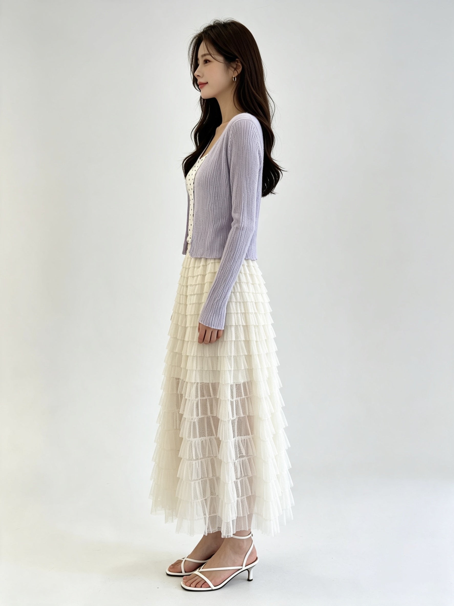 White Ribbed Knit V-Neck Button-Front Cropped Cardigan