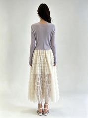 White Ribbed Knit V-Neck Button-Front Cropped Cardigan