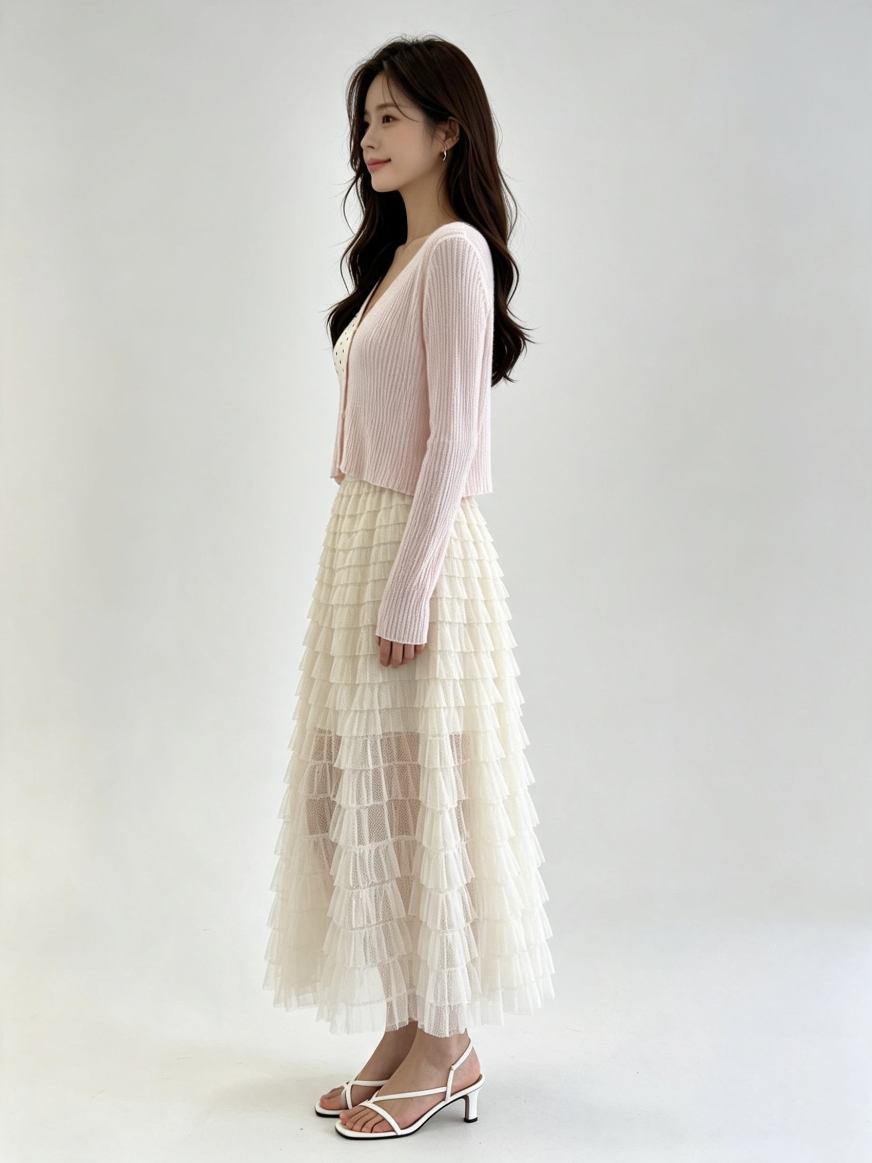 White Ribbed Knit V-Neck Button-Front Cropped Cardigan