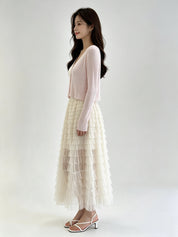 White Ribbed Knit V-Neck Button-Front Cropped Cardigan