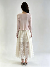 White Ribbed Knit V-Neck Button-Front Cropped Cardigan