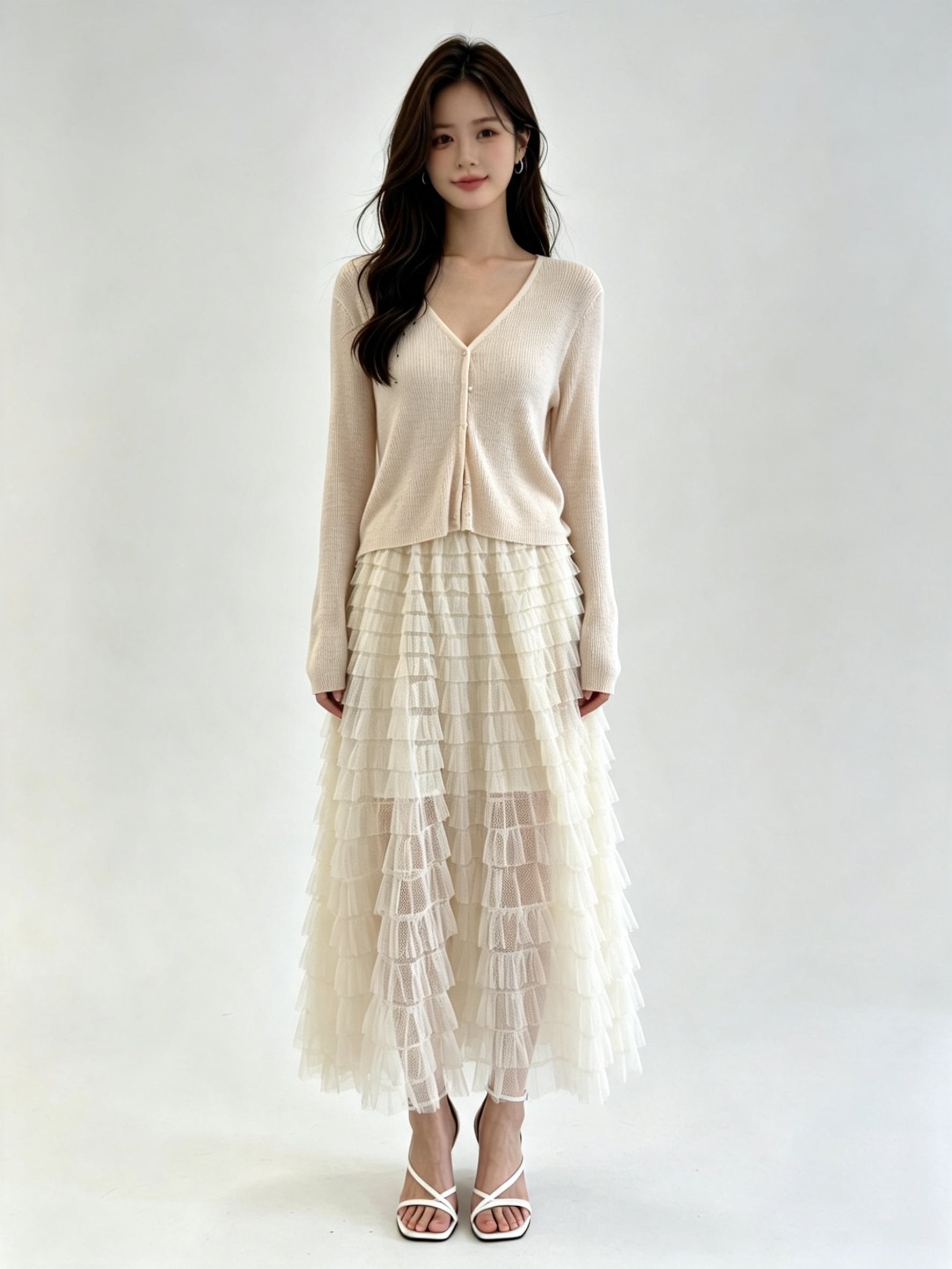 Lavender Sheer Ribbed Knit V-Neck Open-Front Cardigan