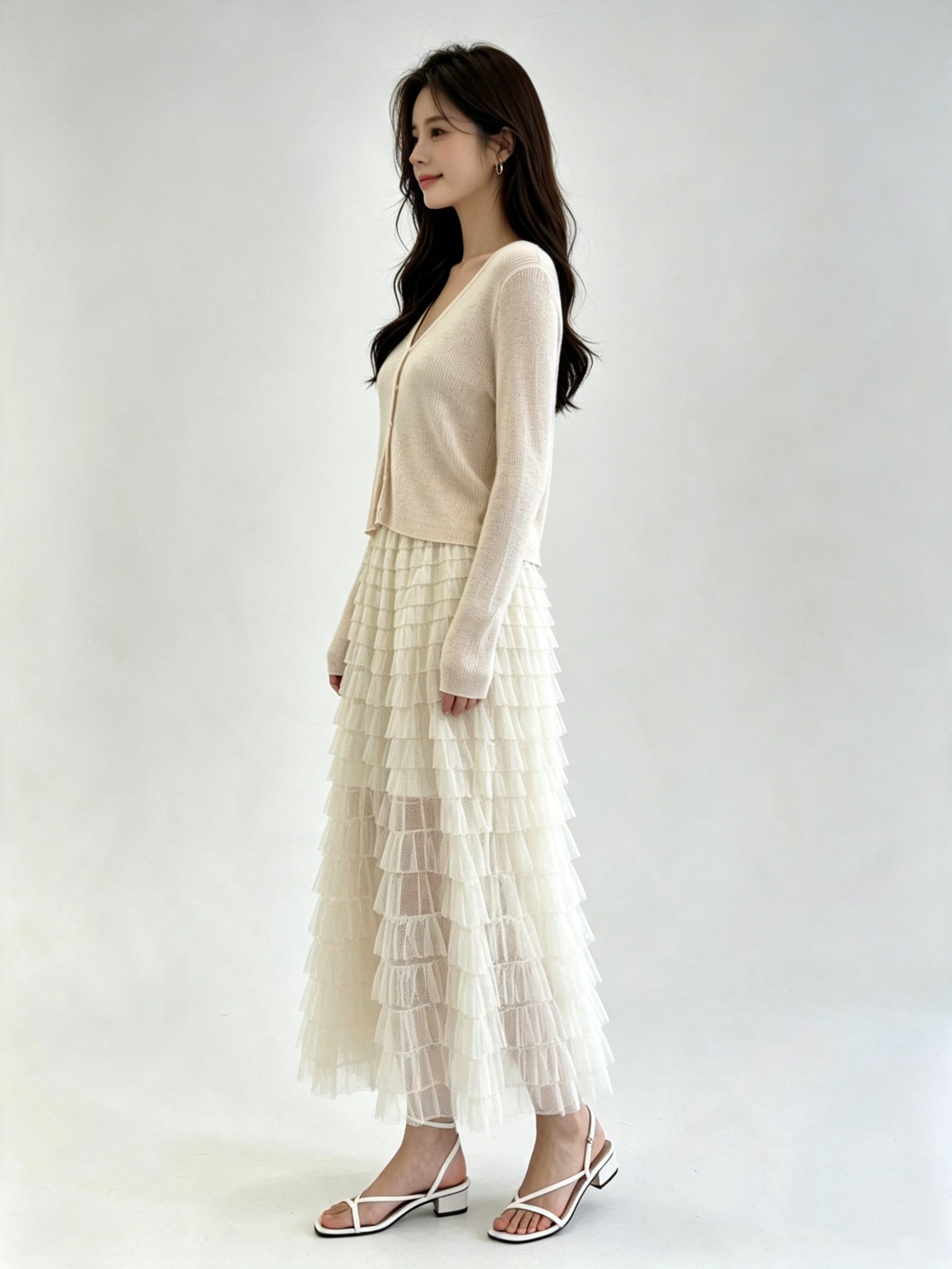 Lavender Sheer Ribbed Knit V-Neck Open-Front Cardigan