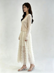Lavender Sheer Ribbed Knit V-Neck Open-Front Cardigan