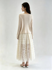 Lavender Sheer Ribbed Knit V-Neck Open-Front Cardigan