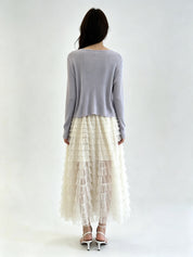 Lavender Sheer Ribbed Knit V-Neck Open-Front Cardigan