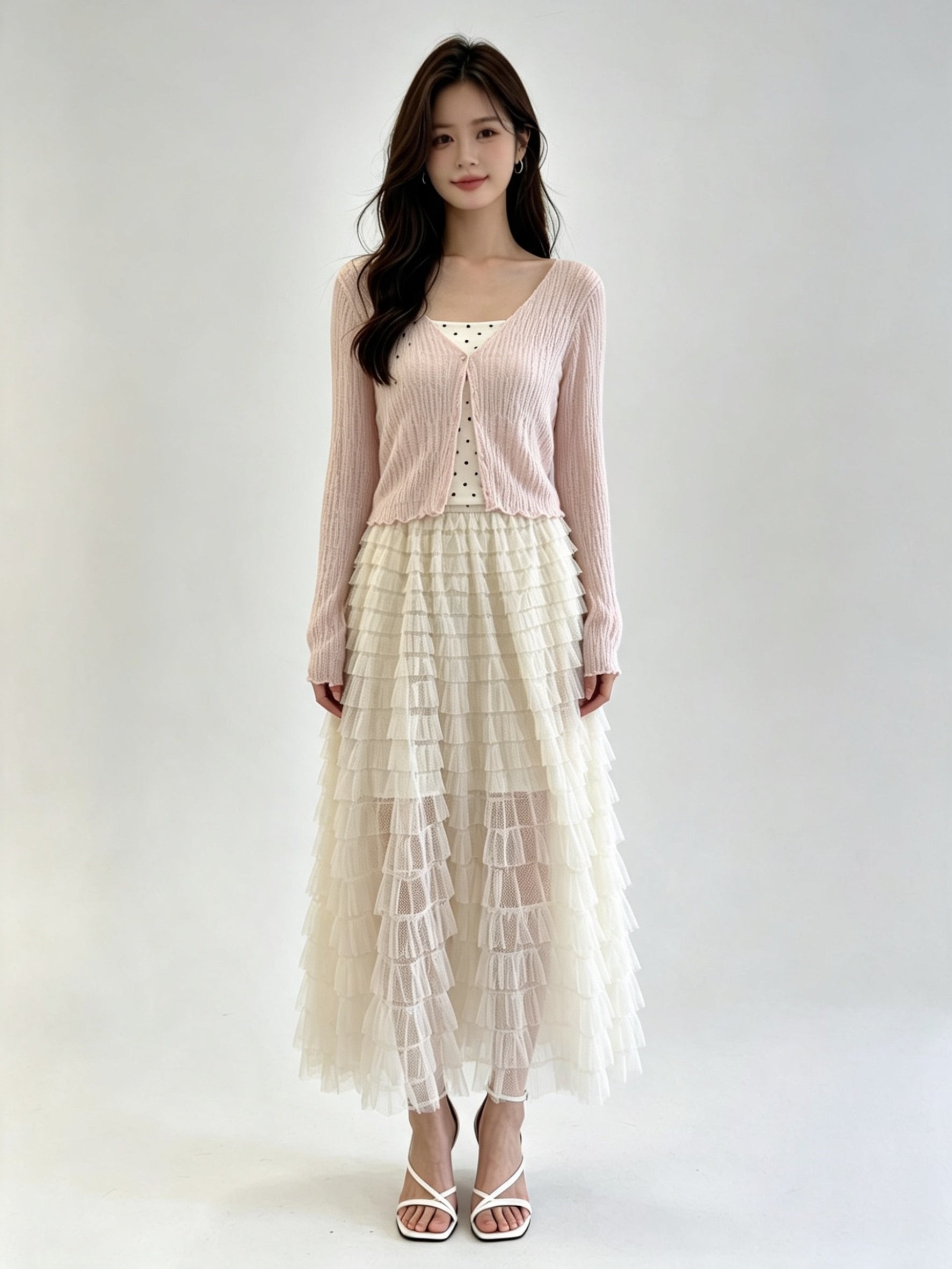 Pink Sheer Ribbed Knit Open-Front Cardigan