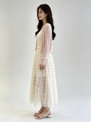 Pink Sheer Ribbed Knit Open-Front Cardigan