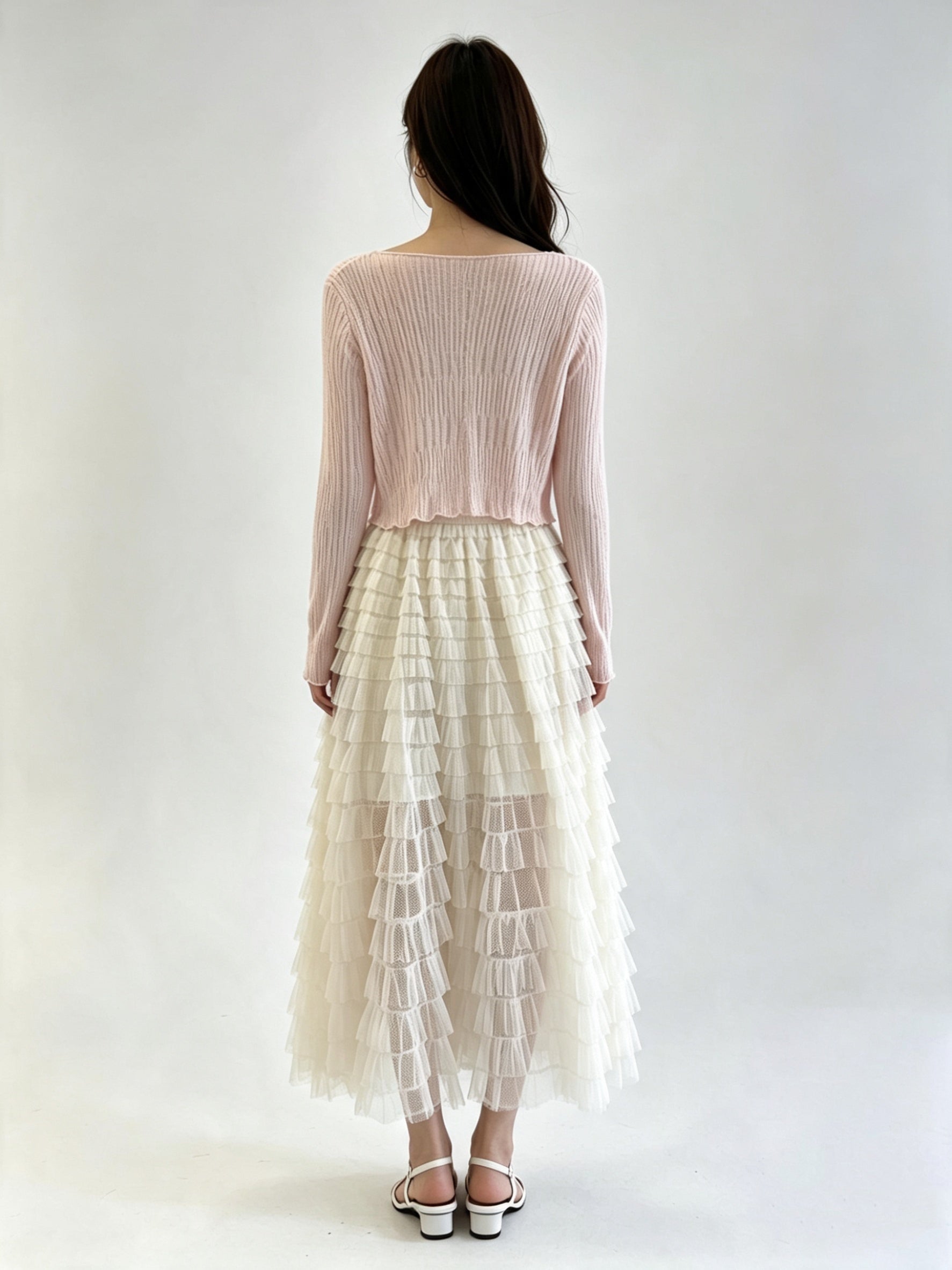 Pink Sheer Ribbed Knit Open-Front Cardigan