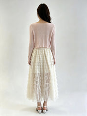Pink Sheer Ribbed Knit Open-Front Cardigan