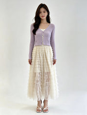 Pink Sheer Ribbed Knit Open-Front Cardigan