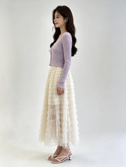 Pink Sheer Ribbed Knit Open-Front Cardigan
