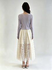 Pink Sheer Ribbed Knit Open-Front Cardigan