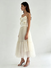 Plain Layered Tulle Midi Skirt with Elasticated Waistband