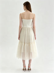 Plain Layered Tulle Midi Skirt with Elasticated Waistband