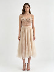 Plain Layered Tulle Midi Skirt with Elasticated Waistband