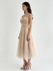 Plain Layered Tulle Midi Skirt with Elasticated Waistband