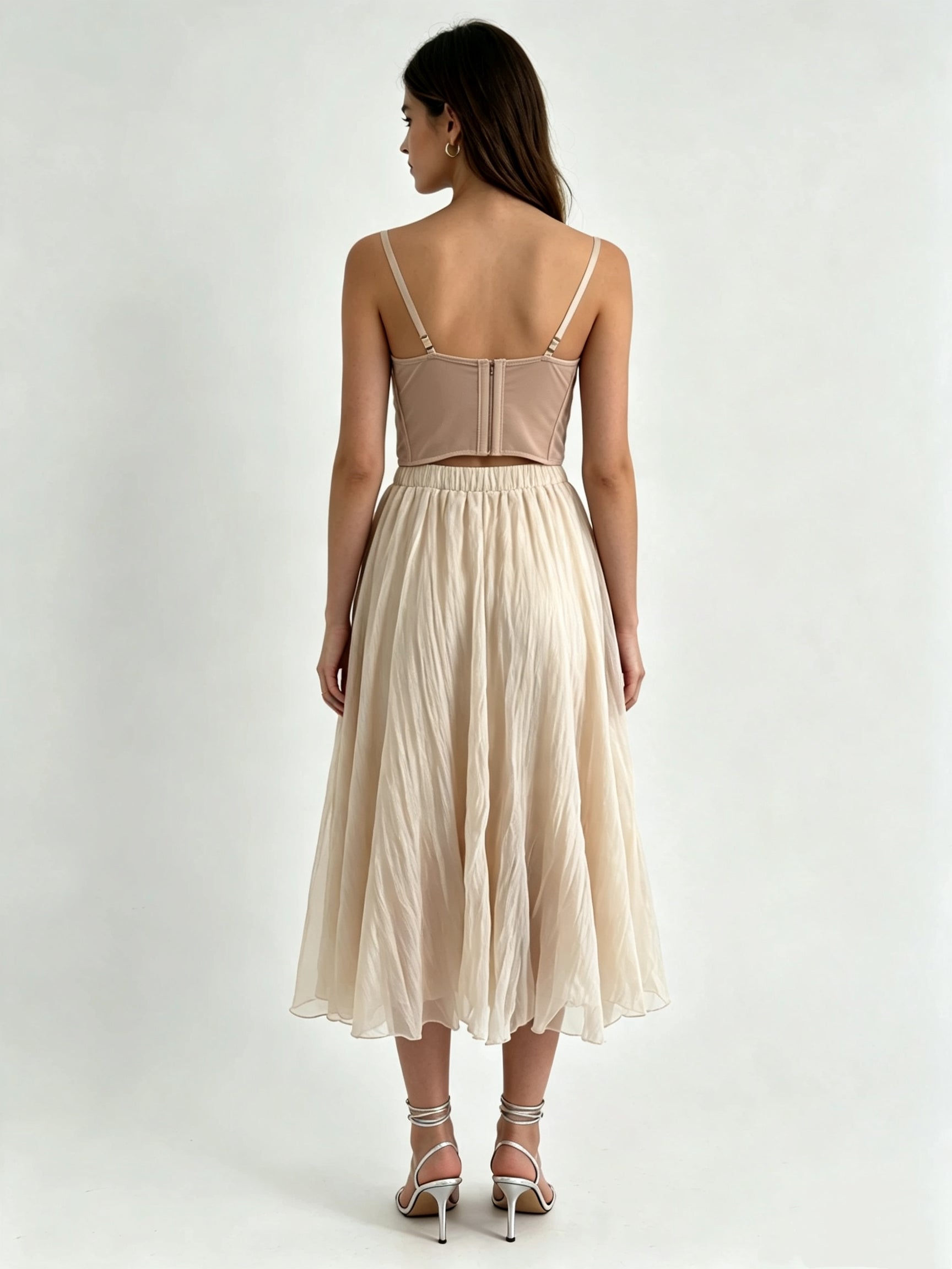 Plain Layered Tulle Midi Skirt with Elasticated Waistband