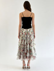 Multi-Colour Layered Tiered Ruffle Tulle Midi Skirt