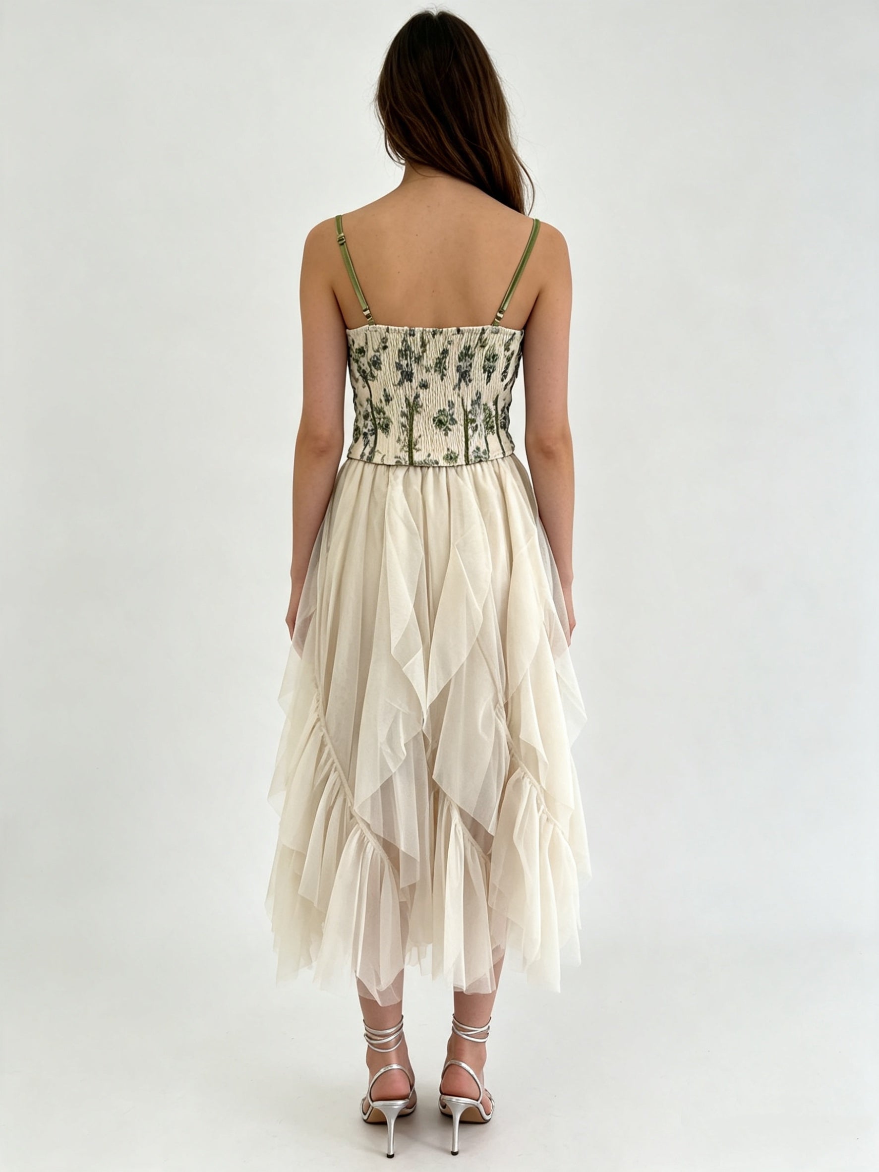Irregular Ruffle Hem Layered Tulle Midi Skirt with Elasticated Waistband