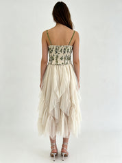 Irregular Ruffle Hem Layered Tulle Midi Skirt with Elasticated Waistband