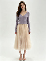 Classic A-Line Mesh Tulle Midi Skirt with Elasticated Waistband