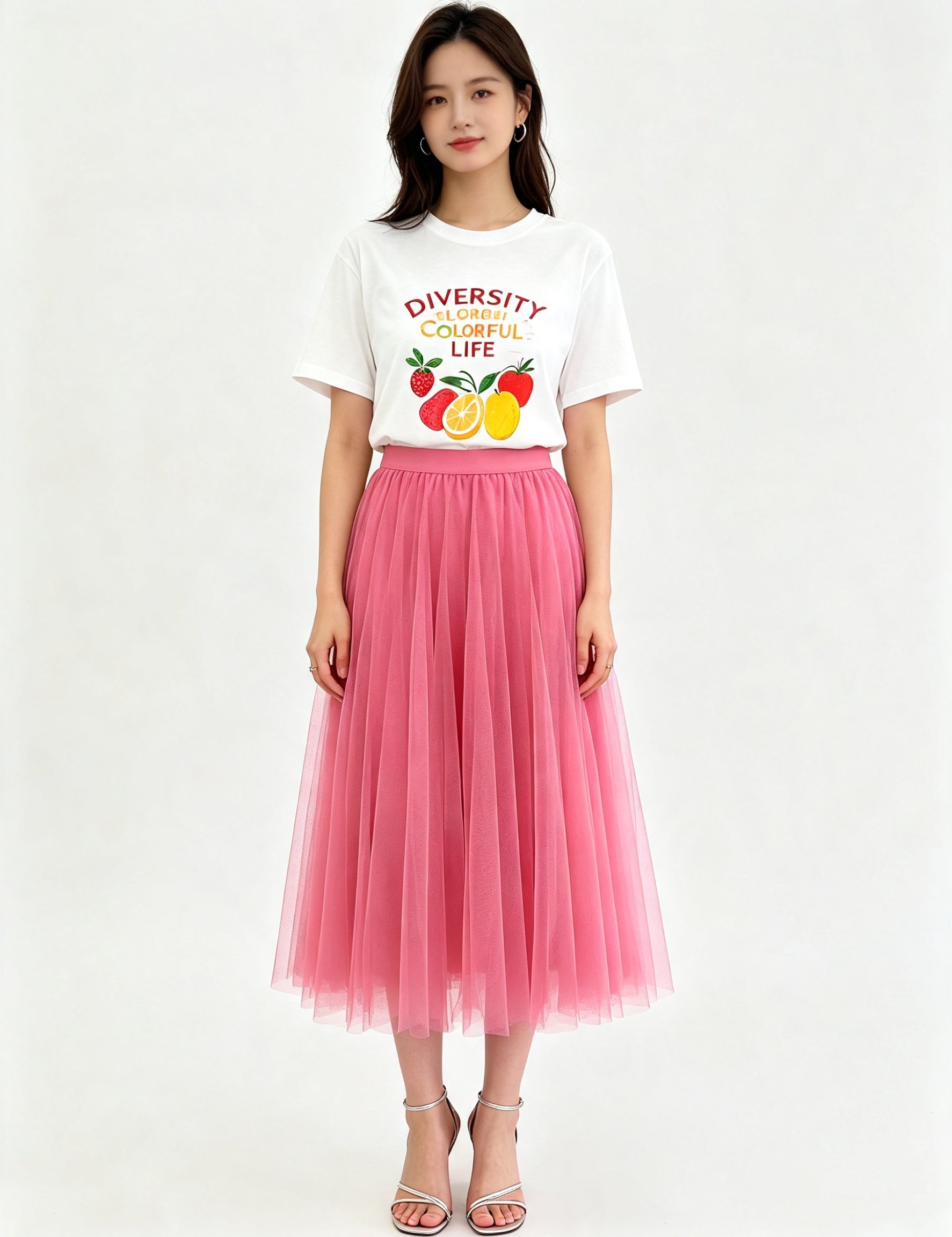 Classic A-Line Mesh Tulle Midi Skirt with Elasticated Waistband
