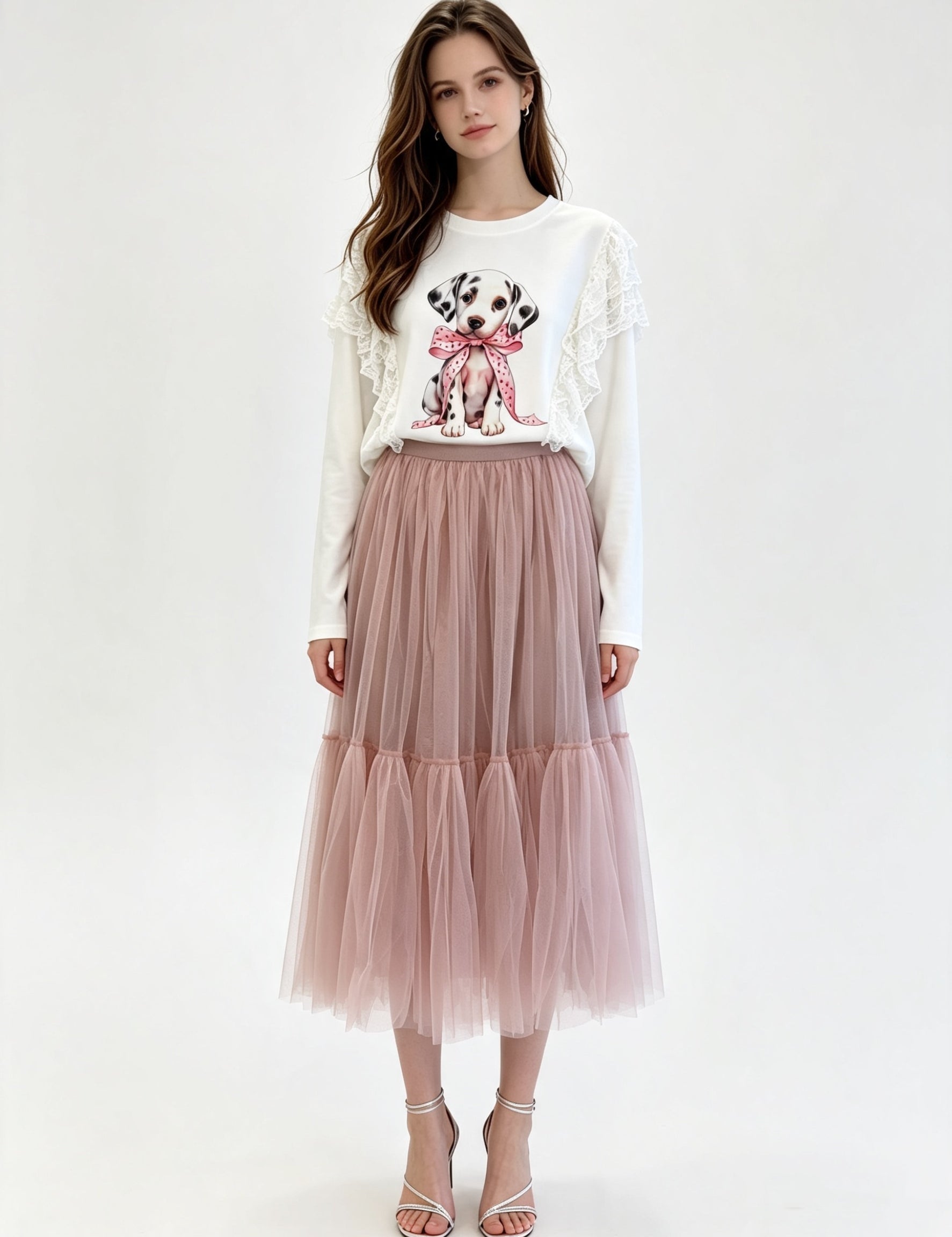 Plain Layered Tulle Midi Skirt with Elasticated Waistband