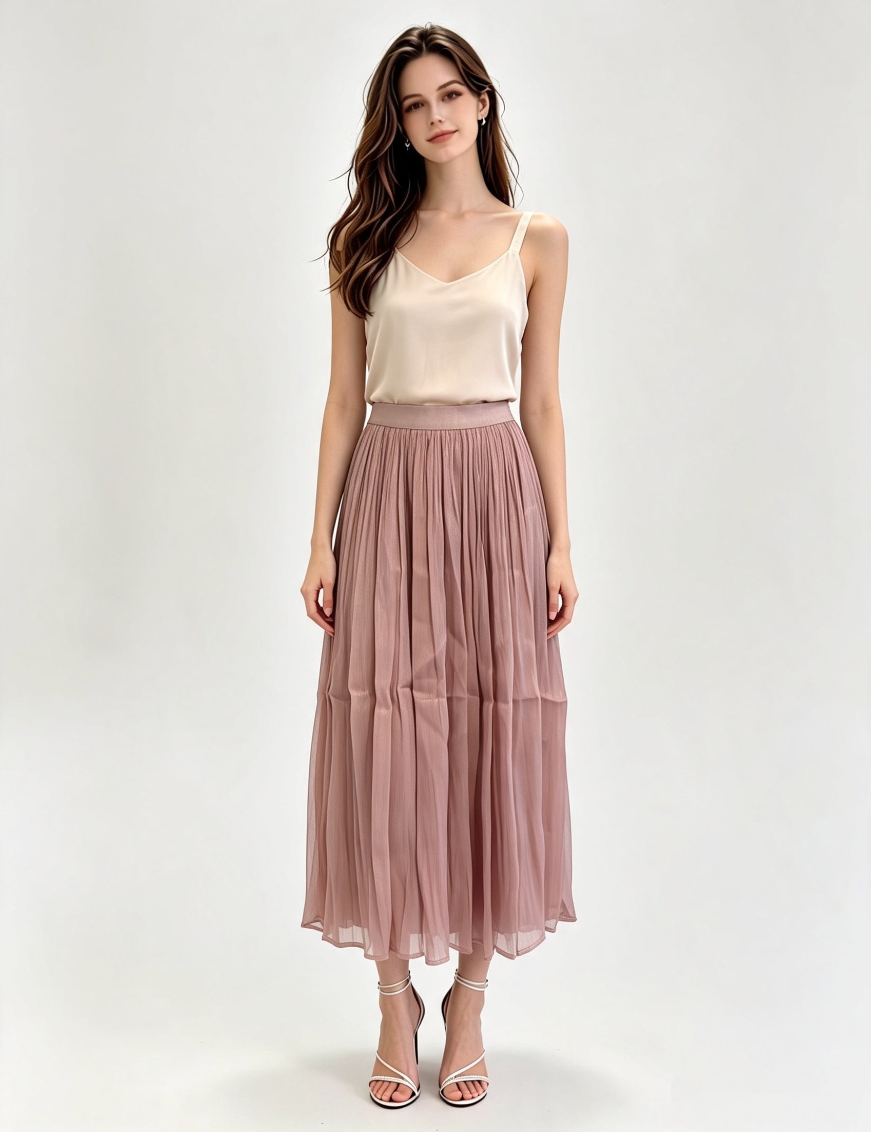 Pleated Shimmer Tulle Midi Skirt with Elasticated Waistband