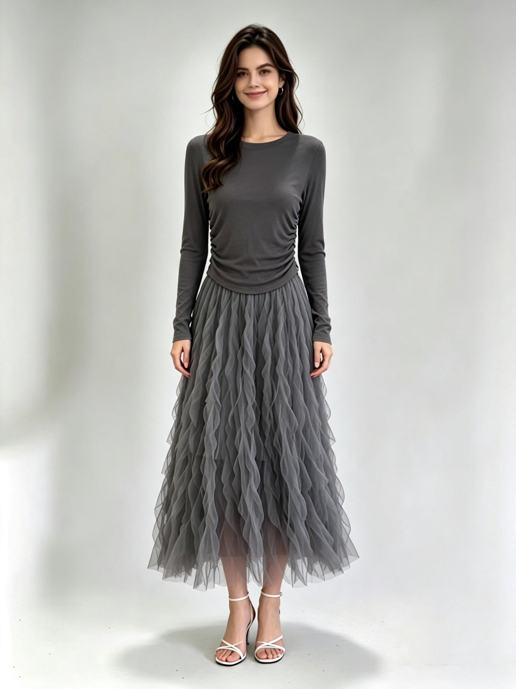 Long Sleeve Ruched Waist Fitted Top