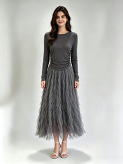Long Sleeve Ruched Waist Fitted Top