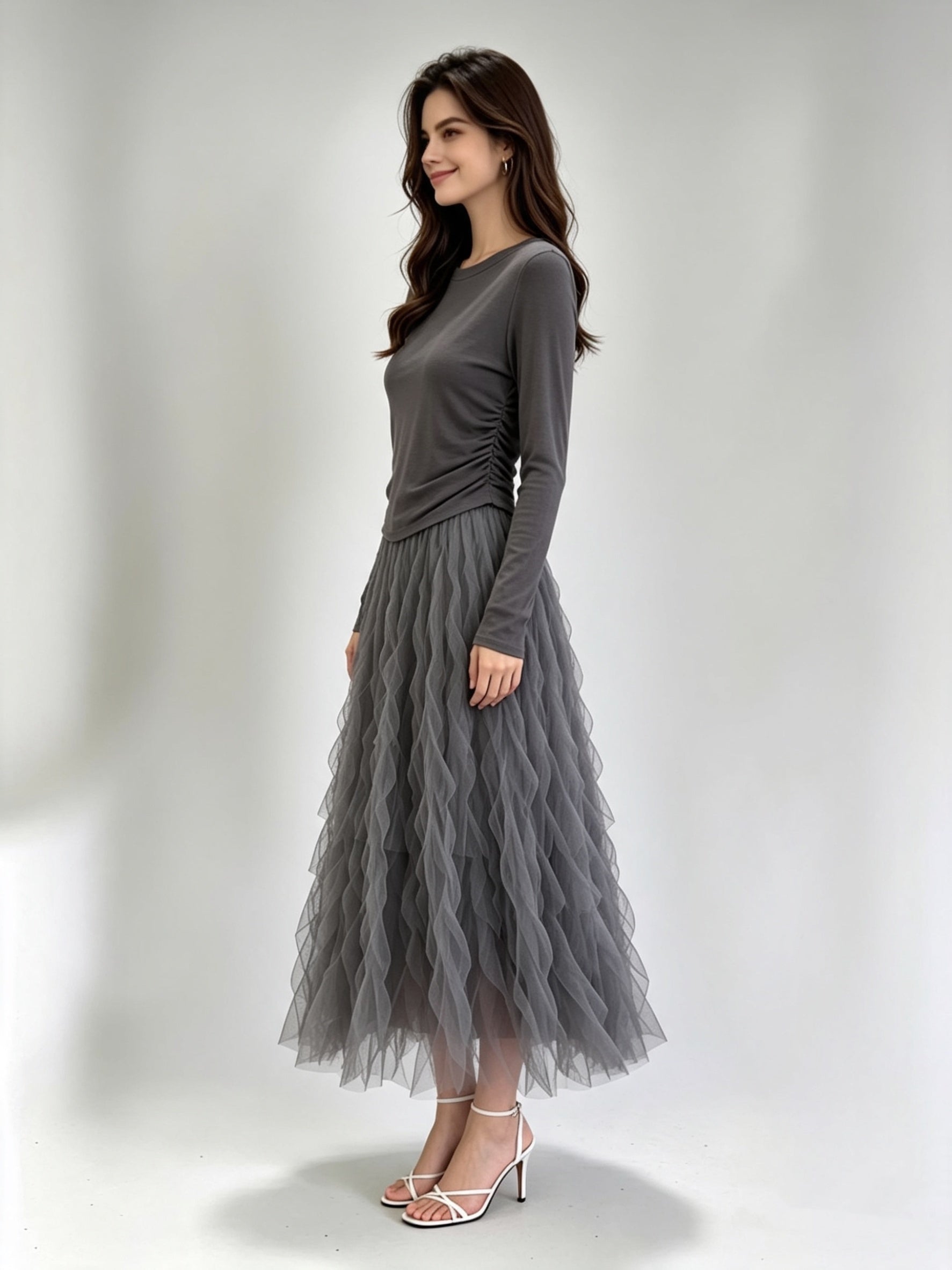 Long Sleeve Ruched Waist Fitted Top