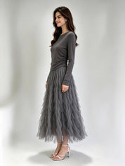 Long Sleeve Ruched Waist Fitted Top