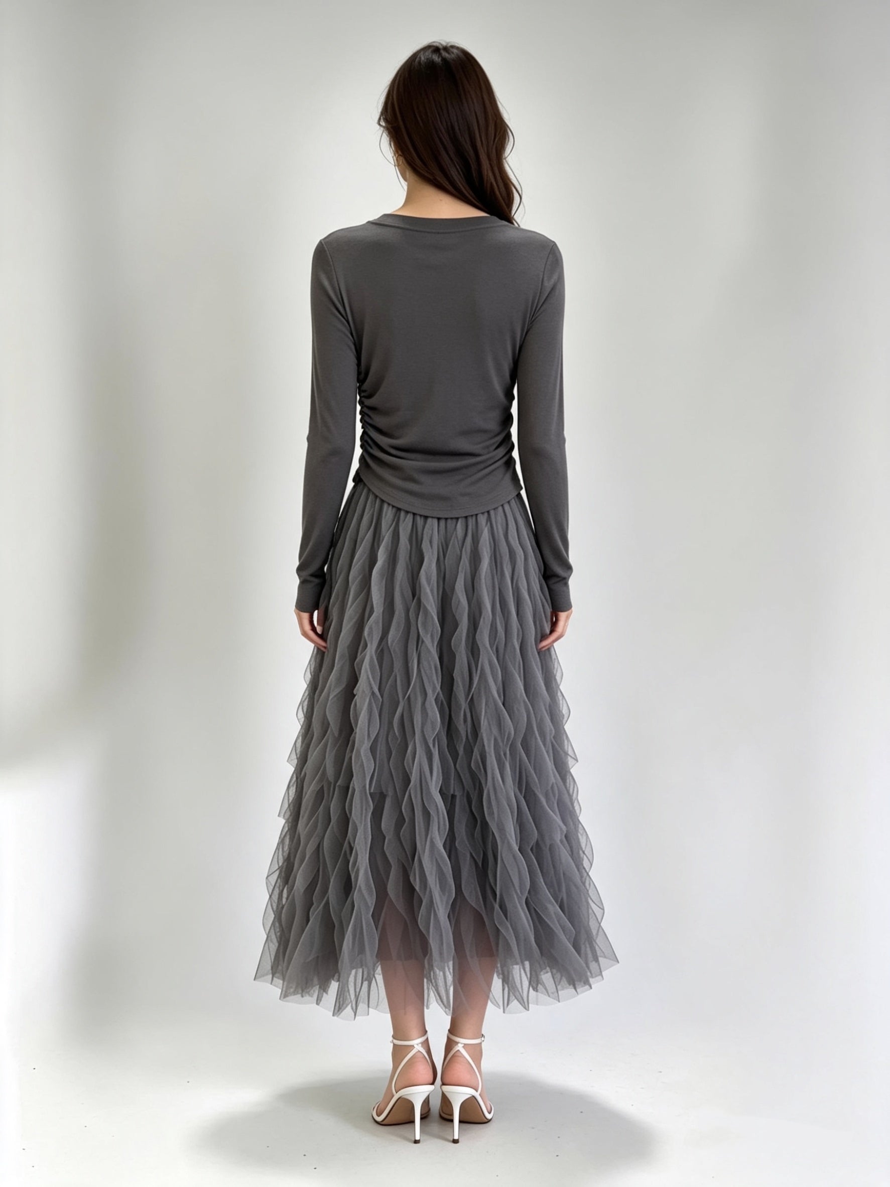 Long Sleeve Ruched Waist Fitted Top